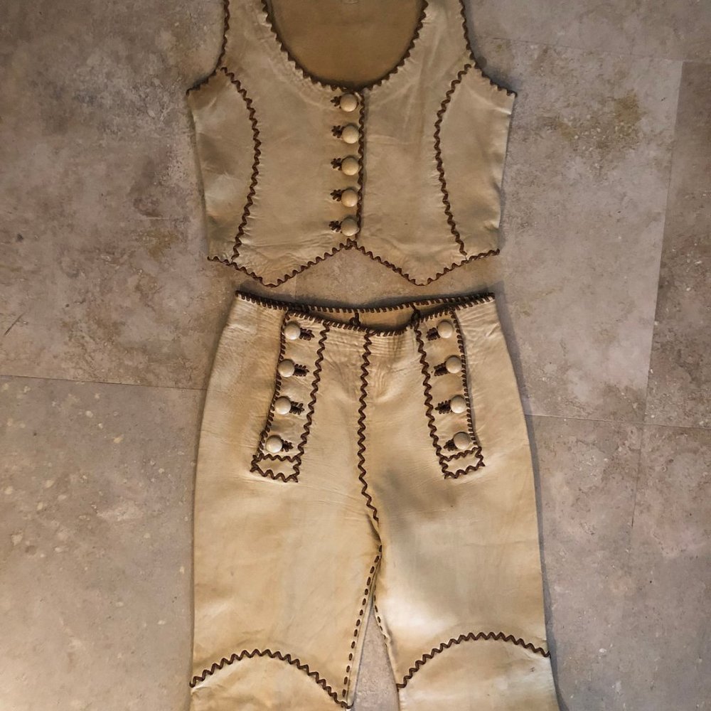 North Beach Leather Jacket, Vest, Pants 3 Piece Matching Set 70s Vintage Hippie - Picture 4 of 10